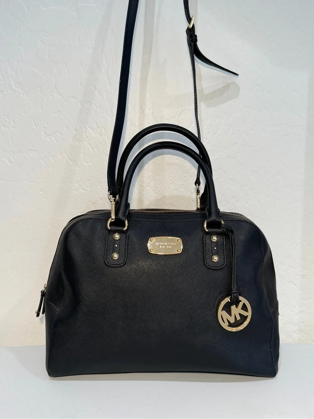 Michael Kors Black Saffiano Leather Dome Satchel